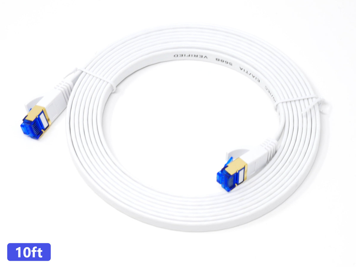 QualGear Cat 7 Ethernet Patch Cable, Flat, F/UTP Foil Shielded, 10 Gbps 600 MHz, QG-CAT7F