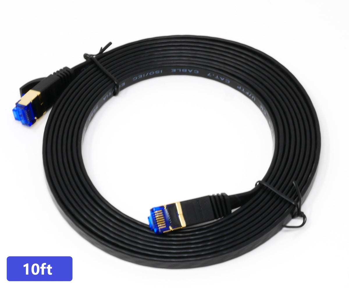 QualGear Cat 7 Ethernet Patch Cable, Flat, F/UTP Foil Shielded, 10 Gbps 600 MHz, QG-CAT7F