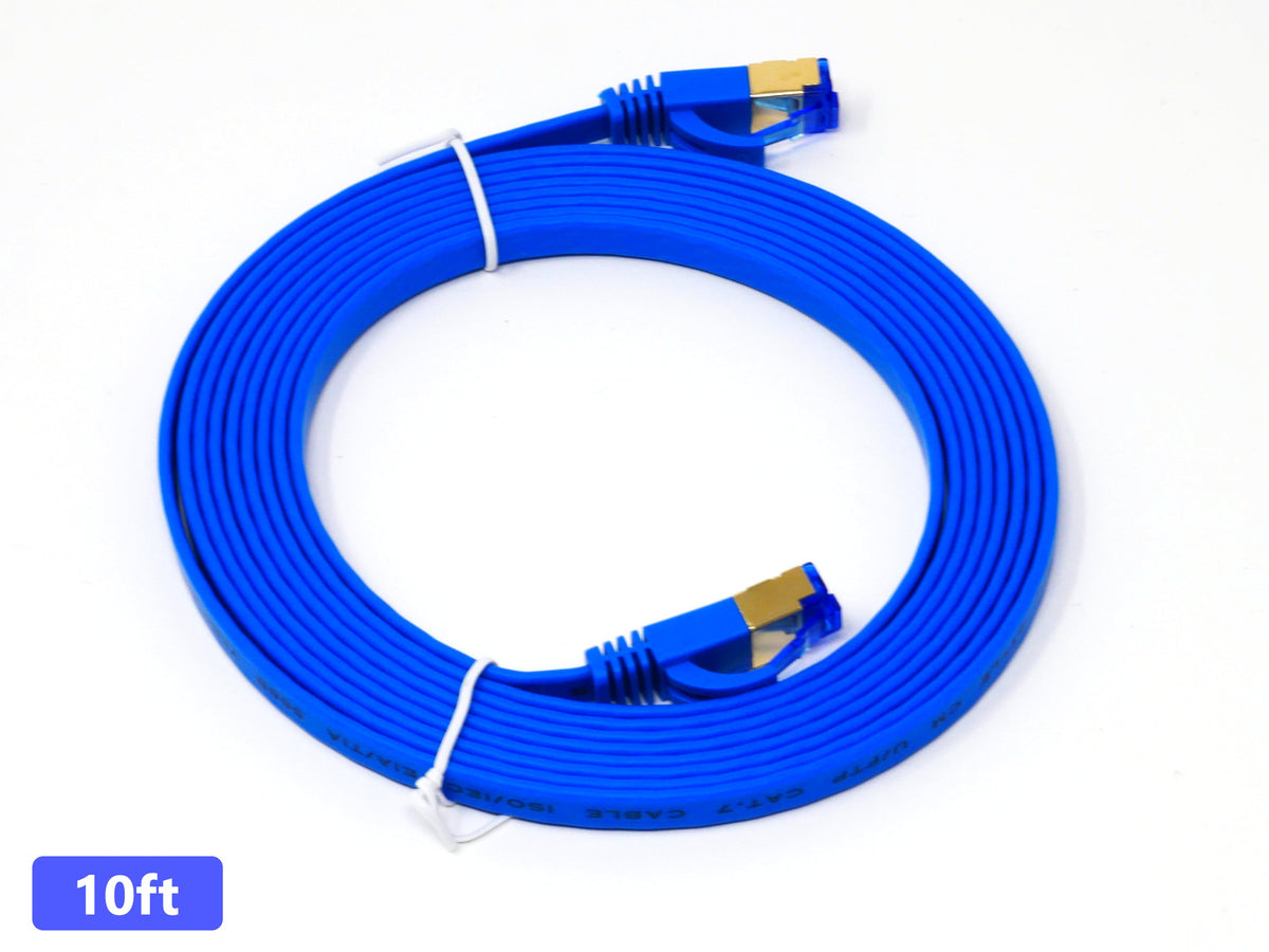 QualGear Cat 7 Ethernet Patch Cable, Flat, F/UTP Foil Shielded, 10 Gbps 600 MHz, QG-CAT7F