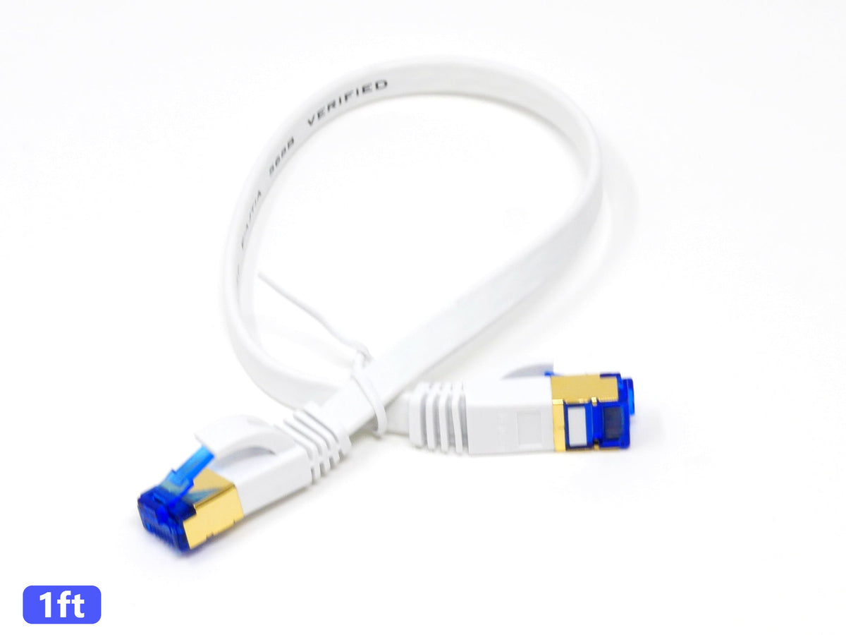 QualGear Cat 7 Ethernet Patch Cable, Flat, F/UTP Foil Shielded, 10 Gbps 600 MHz, QG-CAT7F