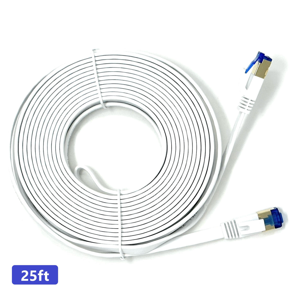 QualGear Cat 7 Ethernet Patch Cable, Flat, F/UTP Foil Shielded, 10 Gbps 600 MHz, QG-CAT7F