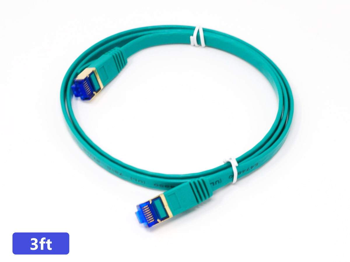QualGear Cat 7 Ethernet Patch Cable, Flat, F/UTP Foil Shielded, 10 Gbps 600 MHz, QG-CAT7F