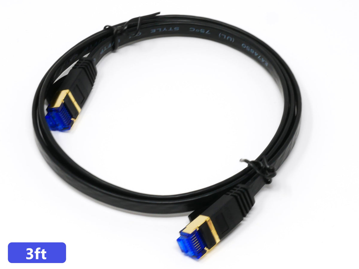 QualGear Cat 7 Ethernet Patch Cable, Flat, F/UTP Foil Shielded, 10 Gbps 600 MHz, QG-CAT7F