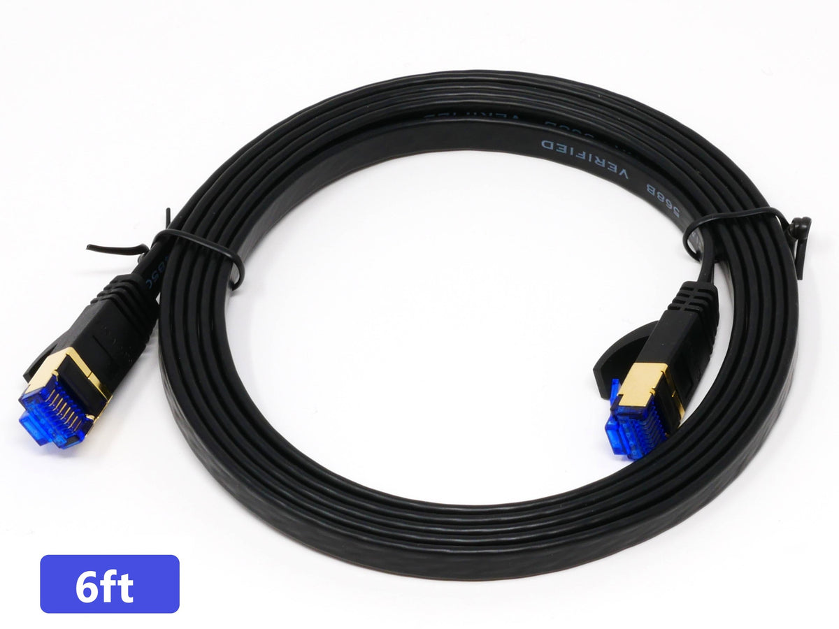 QualGear Cat 7 Ethernet Patch Cable, Flat, F/UTP Foil Shielded, 10 Gbps 600 MHz, QG-CAT7F