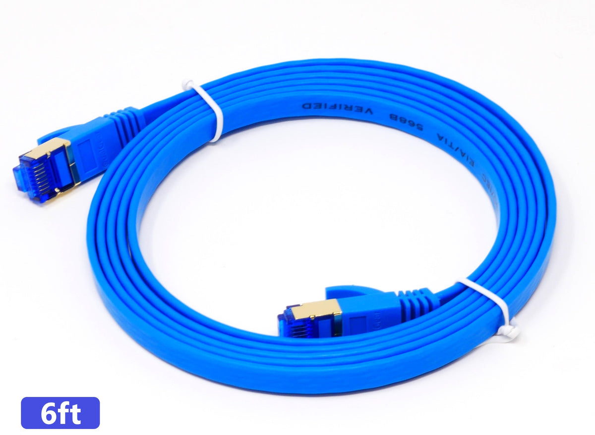 QualGear Cat 7 Ethernet Patch Cable, Flat, F/UTP Foil Shielded, 10 Gbps 600 MHz, QG-CAT7F