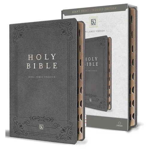 KJV Holy Bible, Giant Print Thinline Edition, Large Format, Gray Premium Imitation Leather, Red Letter, Thumb Index, Ribbon Marker