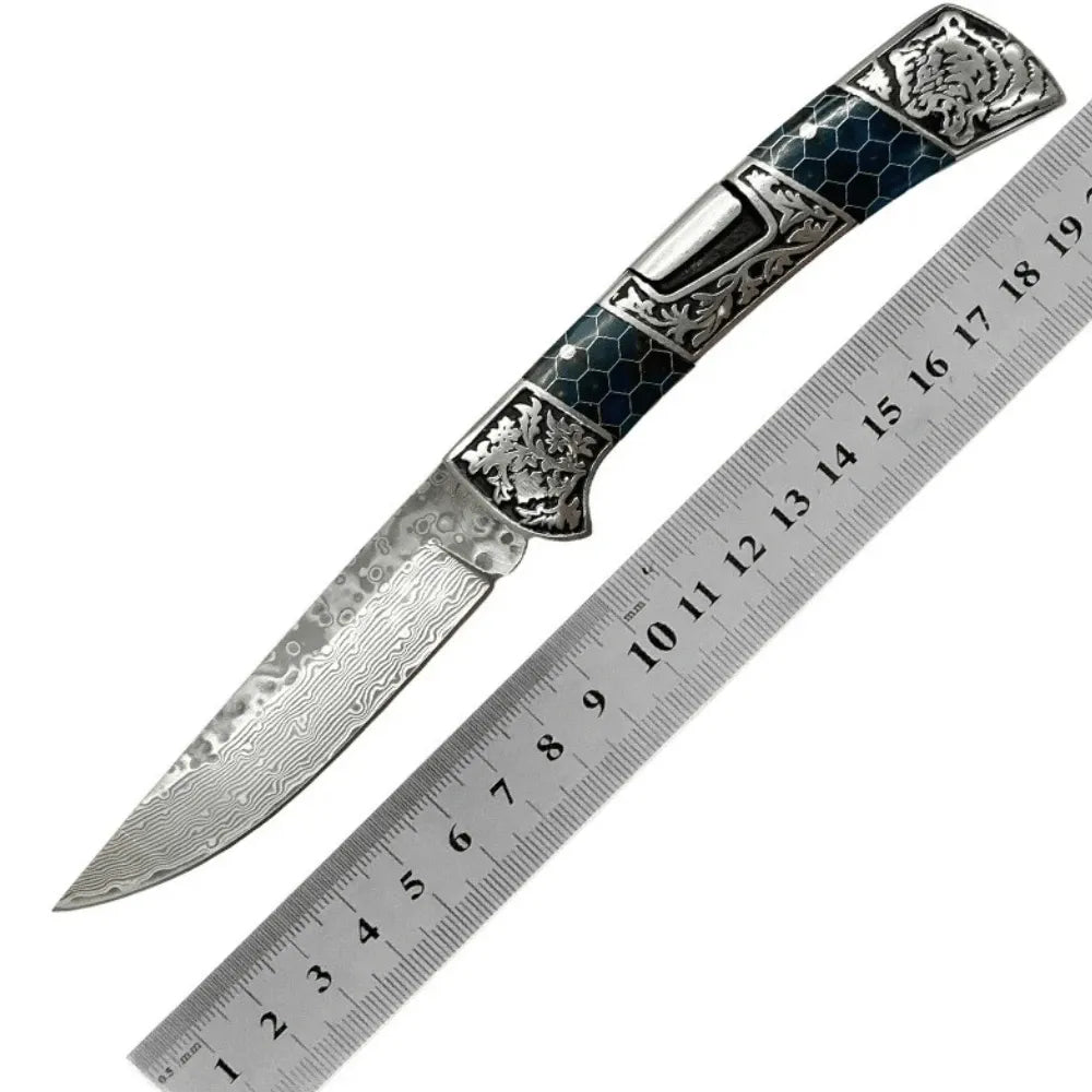 Wraith Damascus Pocket Knife with Honeycomb Resin Handle