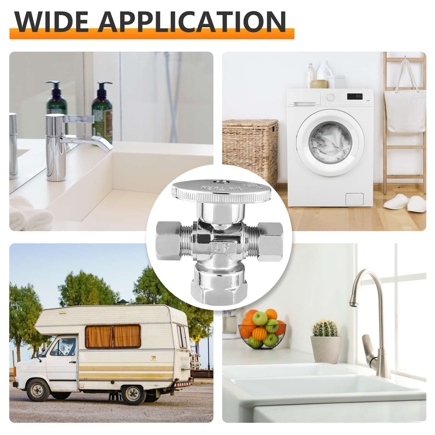 1/2" FIP x 3/8" OD Compr. x 3/8" OD Compr. Dual Angle Stop Valve, 1/4 Turn (Lead Free)