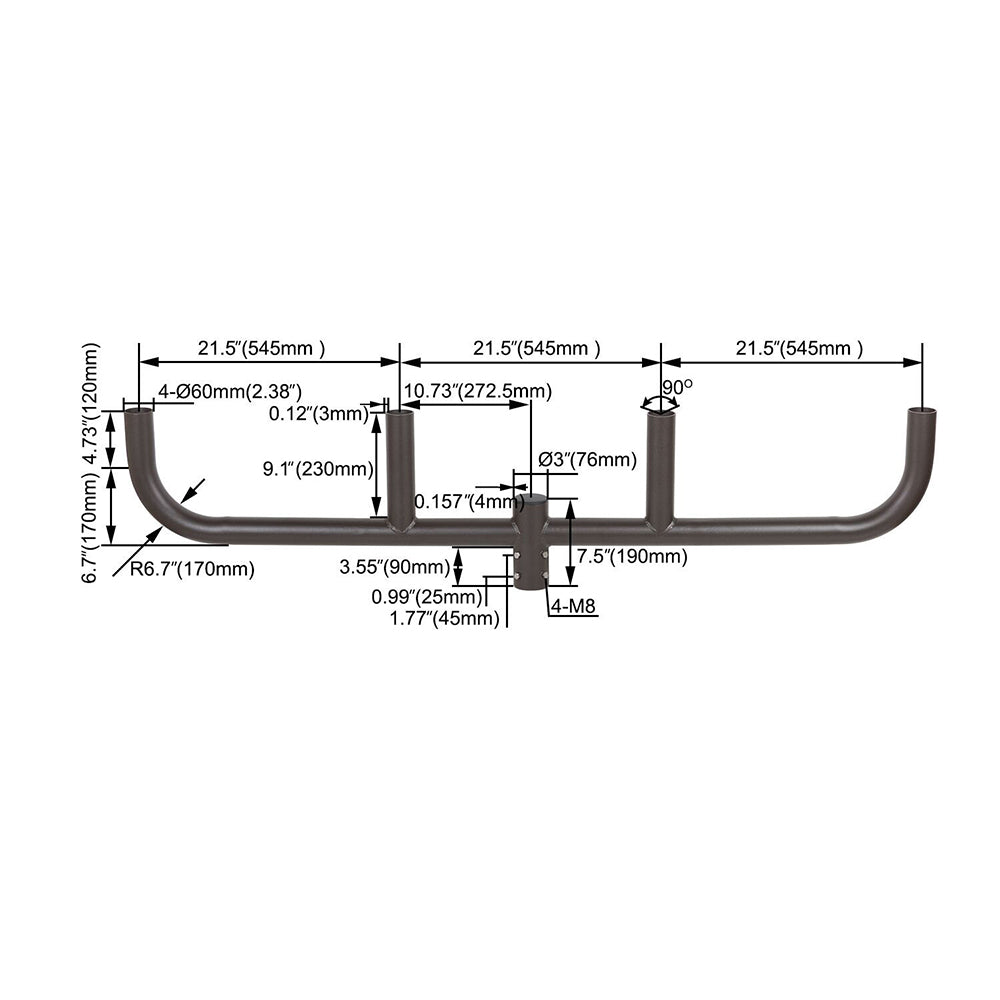 Quad Bullhorn Bracket with 4 Arms Inline, Pole Top Mount Bullhorn Tenon Adapter for 4 2-3/8 inches Slip Fitter Light Fixture,Bottom Portion 3 inches