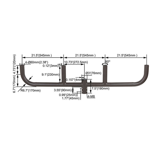 Quad Bullhorn Bracket with 4 Arms Inline, Pole Top Mount Bullhorn Tenon Adapter for 4 2-3/8 inches Slip Fitter Light Fixture,Bottom Portion 3 inches
