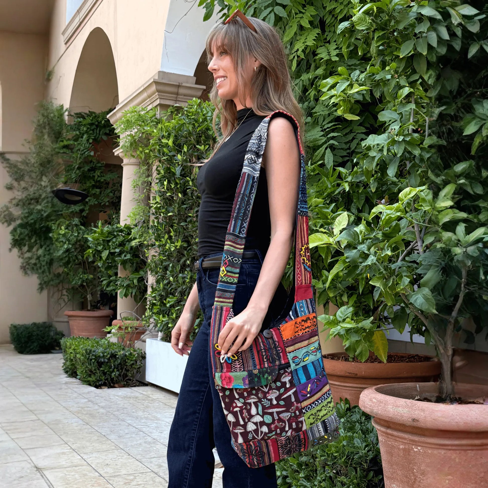 Kathmandu Collection Tribal Stripe Patchwork Hobo Bag