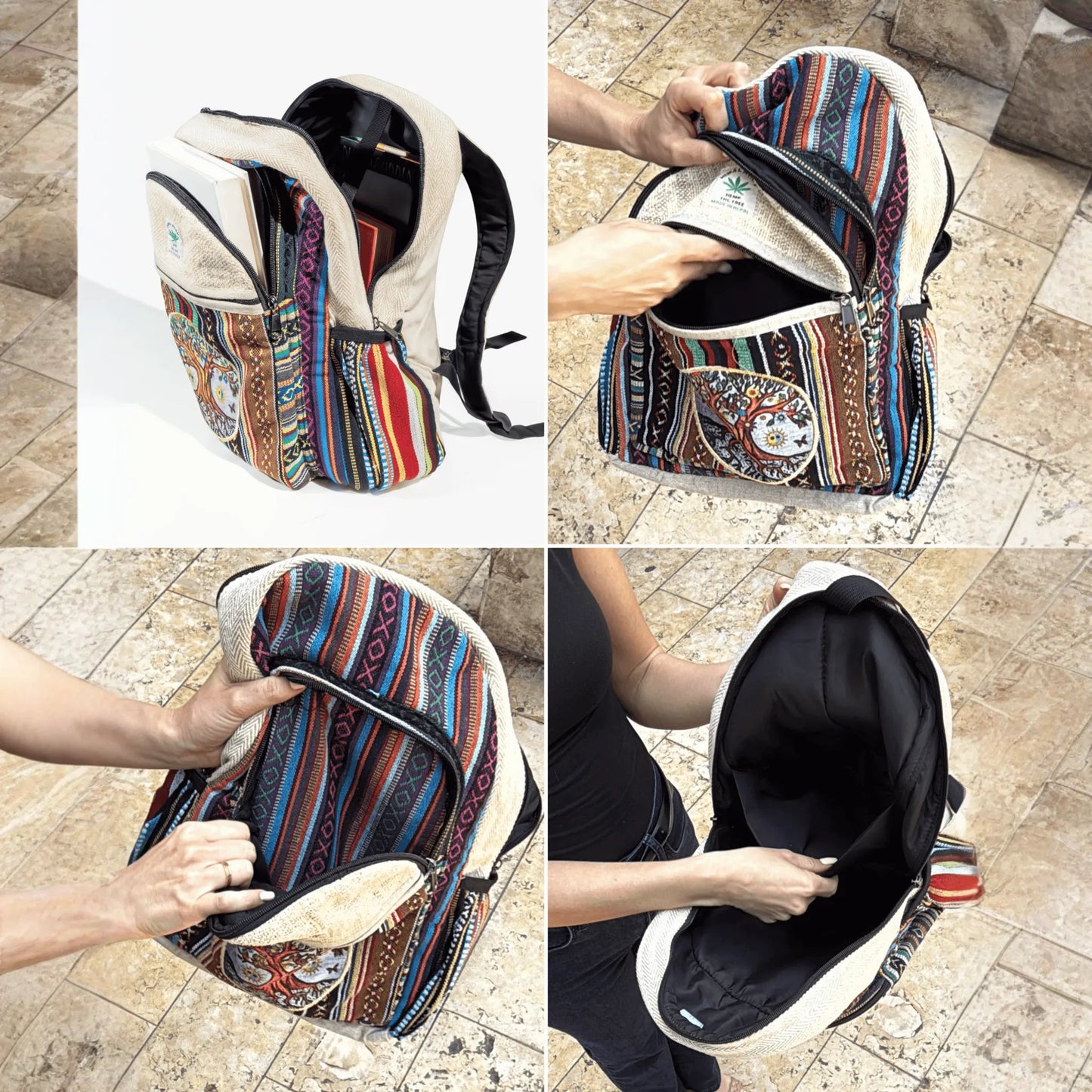 Kathmandu Collection Handmade Cotton and Hemp Tree of Life Backpack
