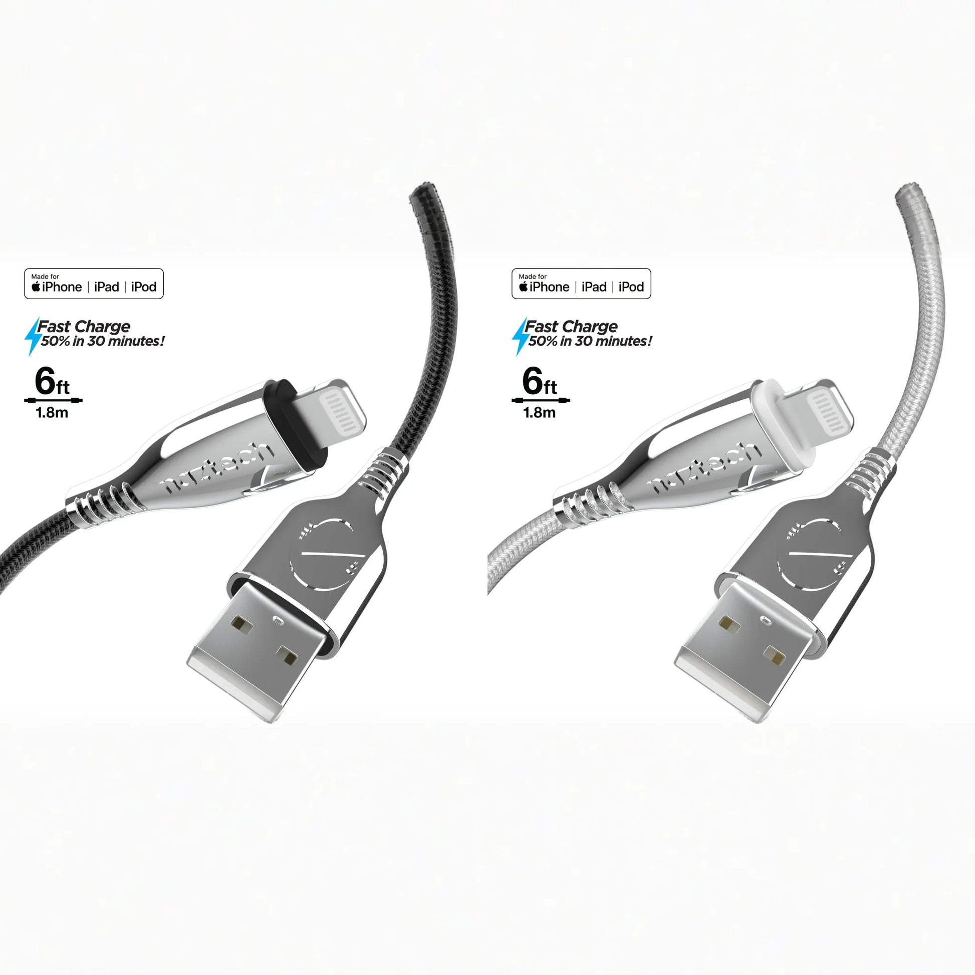 Naztech Titanium USB to MFi Lightning Braided Cable 6ft