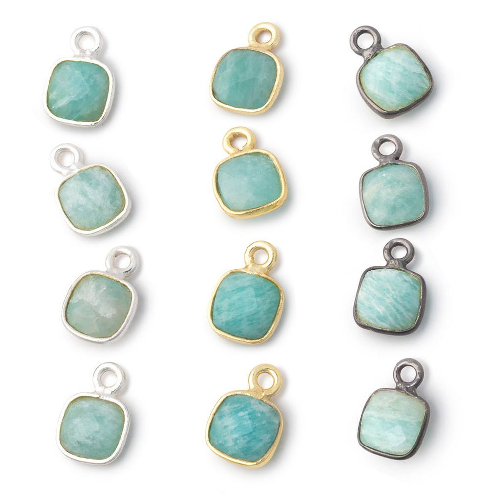 7mm Bezel Set Amazonite Faceted Cushion Set of 4 Pendants