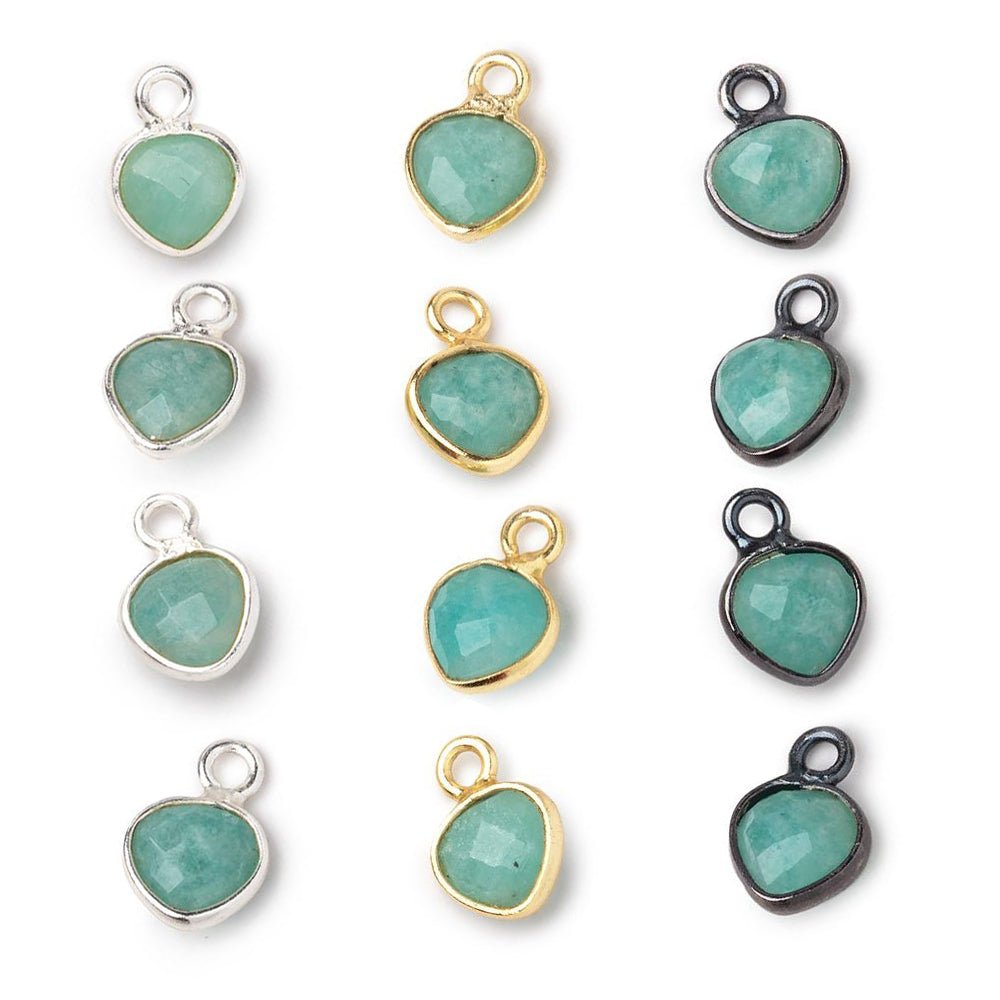 7mm Bezel Set Amazonite Faceted Heart Set of 4 Pendants