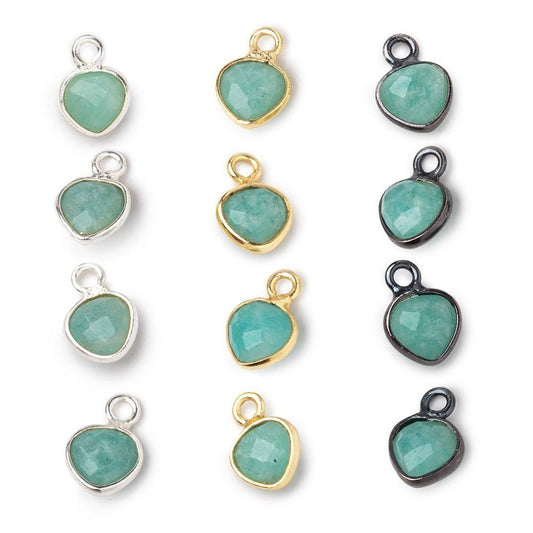 7mm Bezel Set Amazonite Faceted Heart Set of 4 Pendants