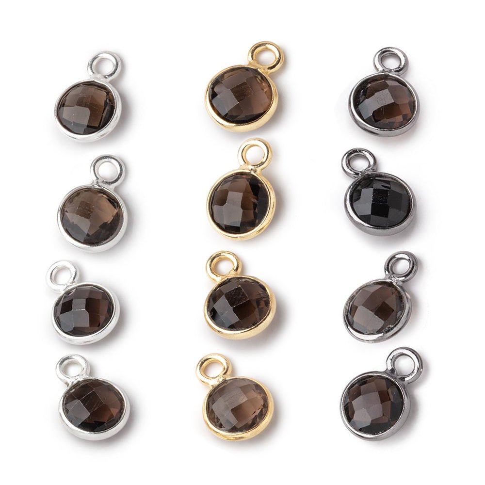 7mm Bezel Set Smoky Quartz Faceted Coin Set of 4 Pendants