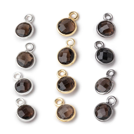 7mm Bezel Set Smoky Quartz Faceted Coin Set of 4 Pendants