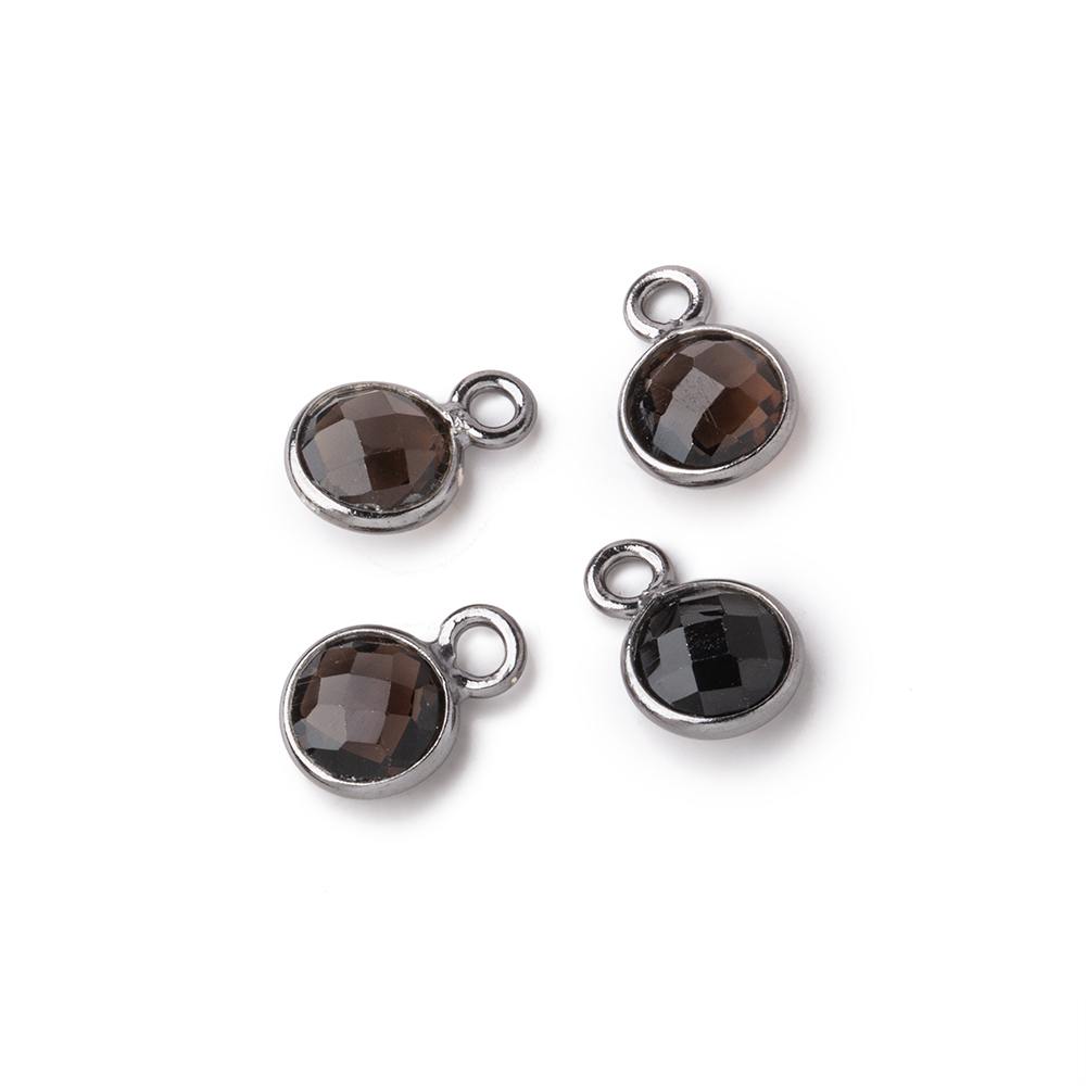 7mm Bezel Set Smoky Quartz Faceted Coin Set of 4 Pendants