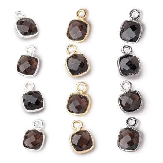 7mm Bezel Set Smoky Quartz Faceted Cushion Set of 4 Pendants