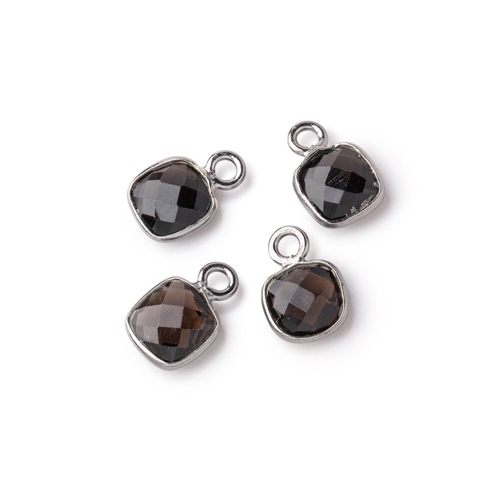 7mm Bezel Set Smoky Quartz Faceted Cushion Set of 4 Pendants