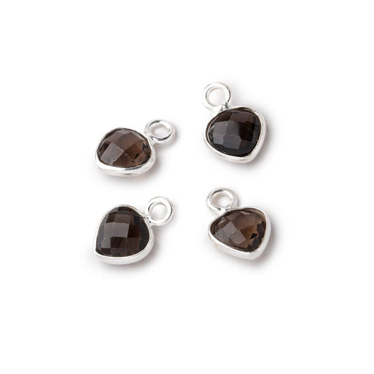 7mm Bezel Set Smoky Quartz Faceted Heart Set of 4 Pendants