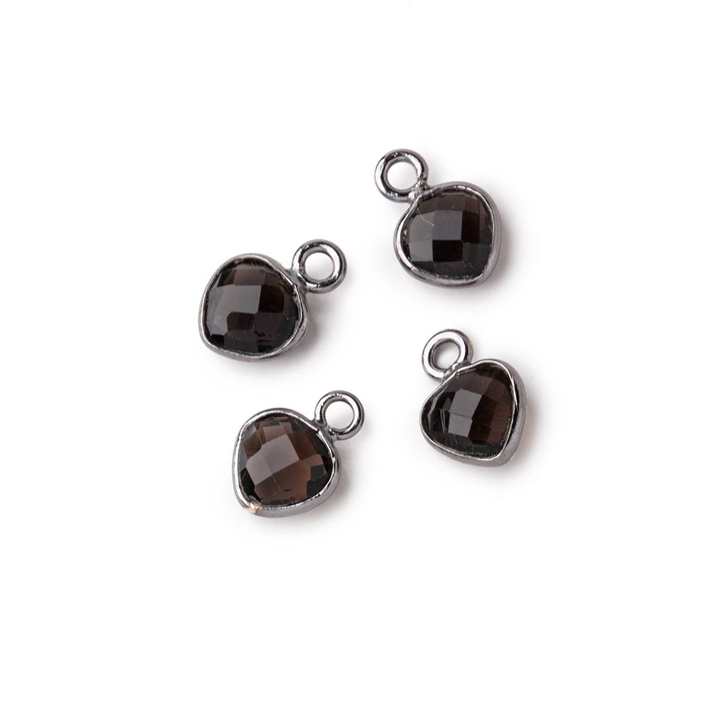 7mm Bezel Set Smoky Quartz Faceted Heart Set of 4 Pendants