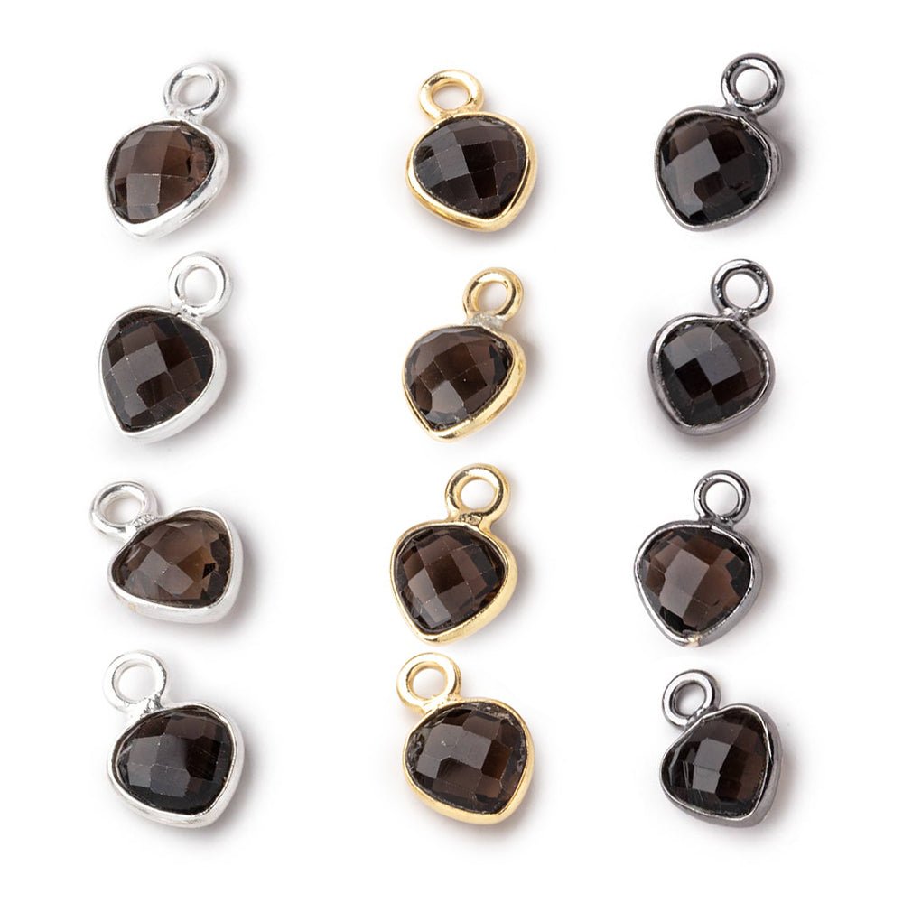 7mm Bezel Set Smoky Quartz Faceted Heart Set of 4 Pendants