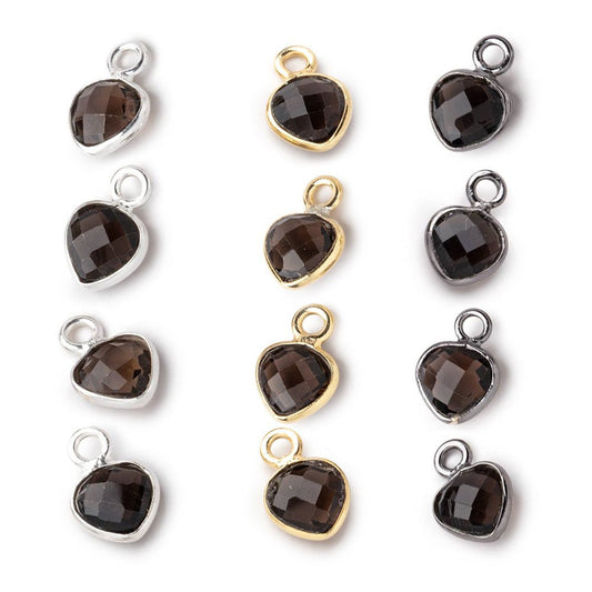 7mm Bezel Set Smoky Quartz Faceted Heart Set of 4 Pendants