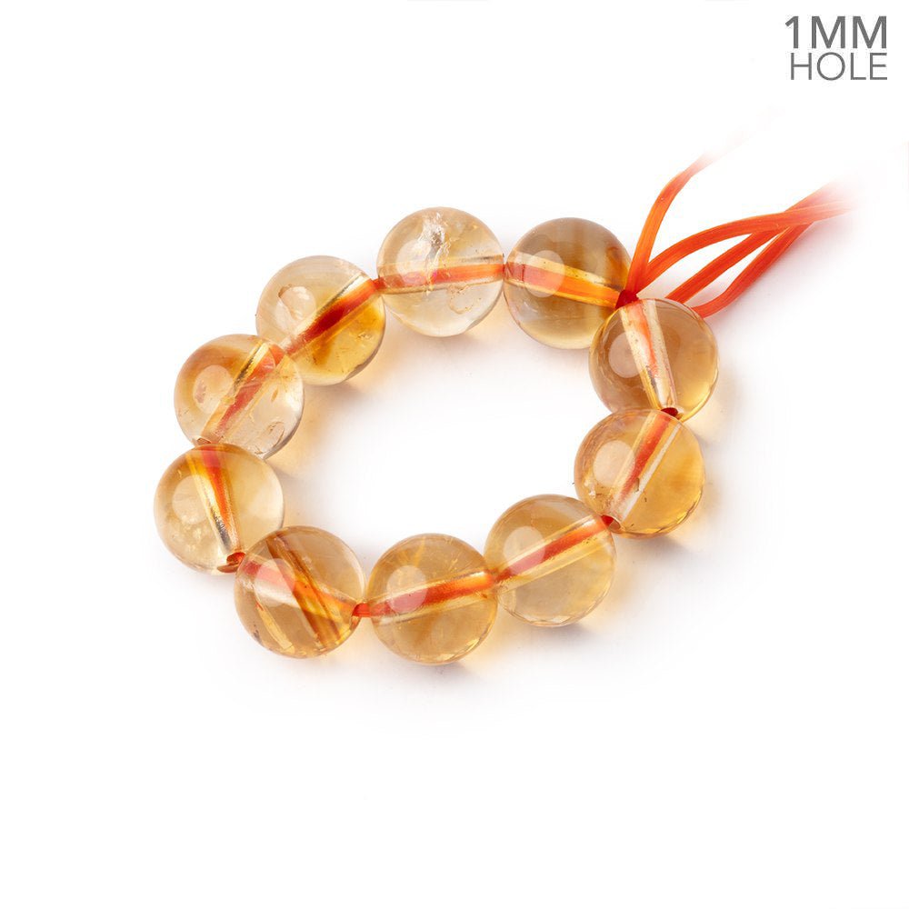 7mm Citrine 1mm Large Hole Plain Rounds Set of 10