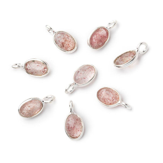 7x5mm Sterling Silver Bezel Strawberry Quartz Rose Cut Oval Pendant 1 piece