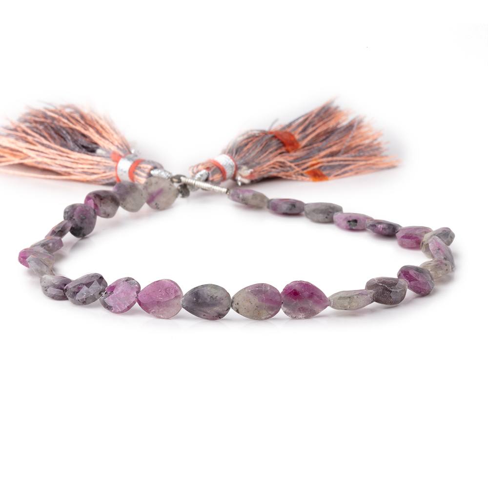 7x6mm Ruby in Marble Matrix Straight Drill Faceted Pear Beads 8 inch 26 pieces