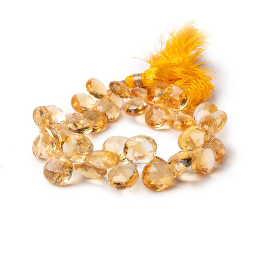 8-12mm Citrine Faceted Heart Beads 7.5 inch 38 pieces