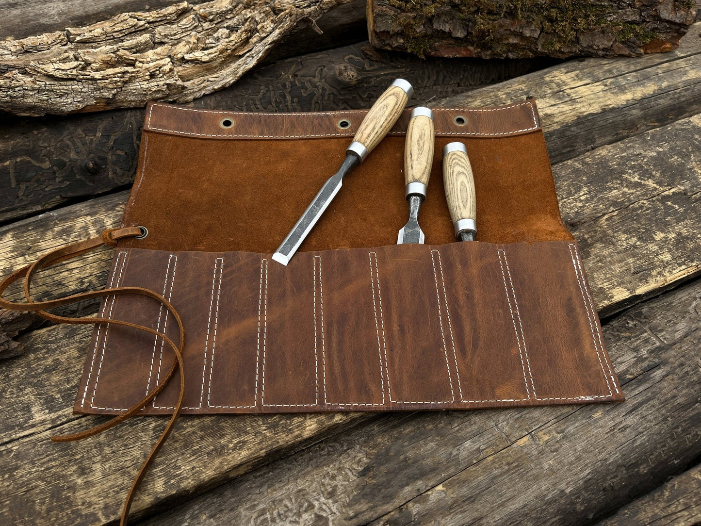 8 Pocket Leather Chisel Roll