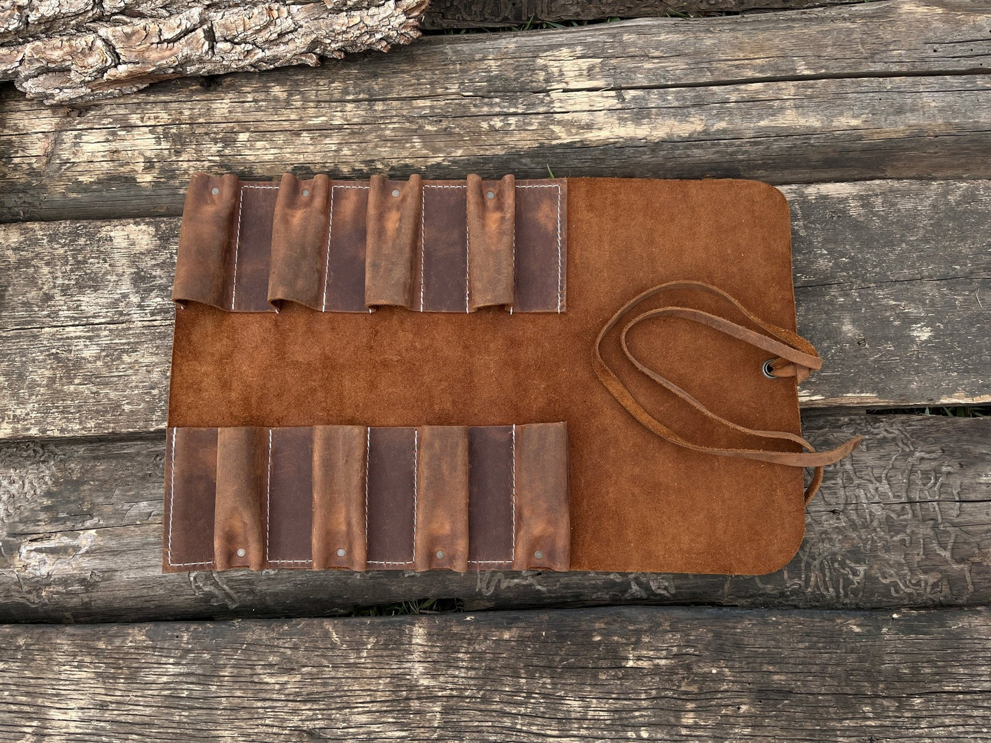 8 Pocket Leather Tool Roll