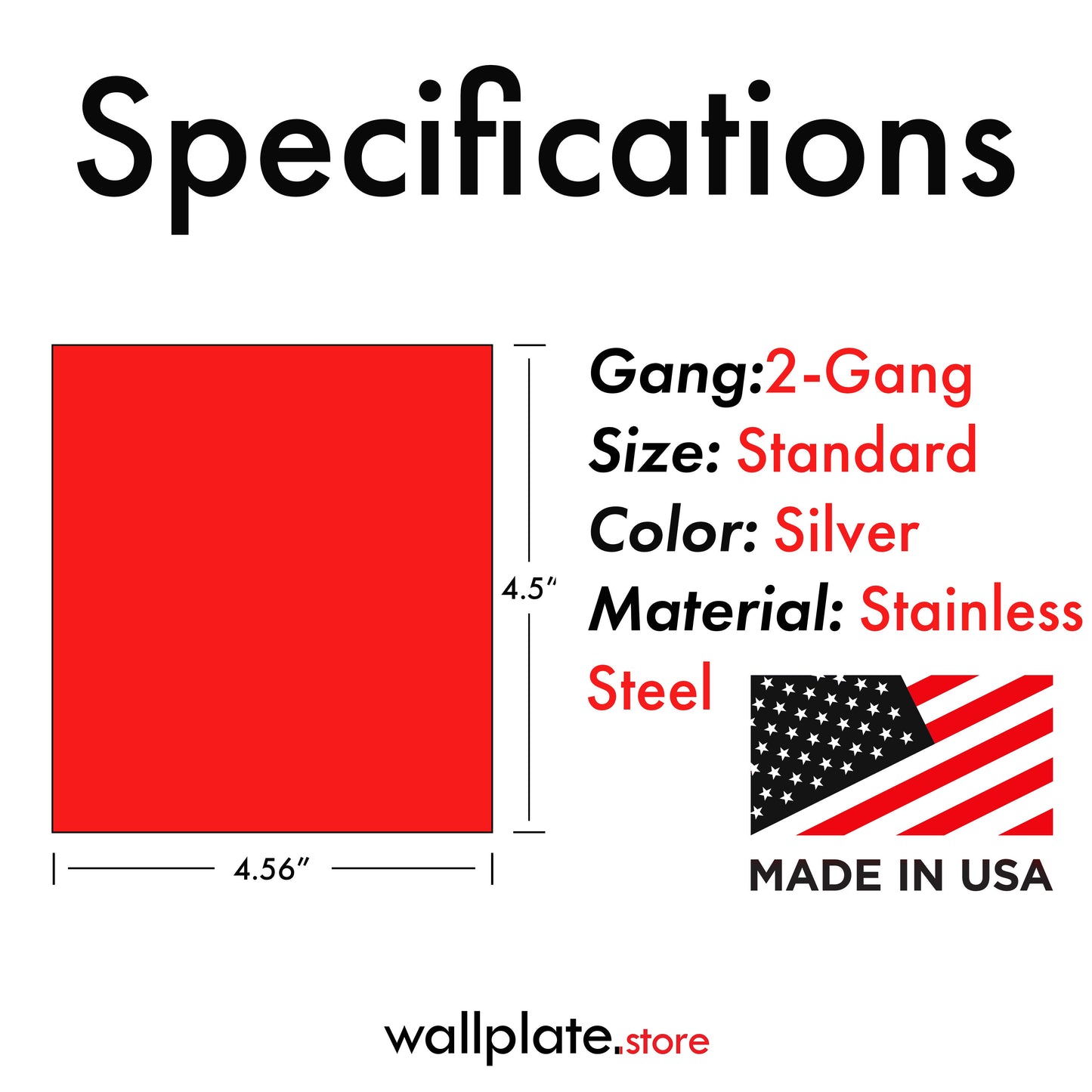 2 Gang Stainless Steel Duplex Receptacle and Blank Wall Plate - Made in USA