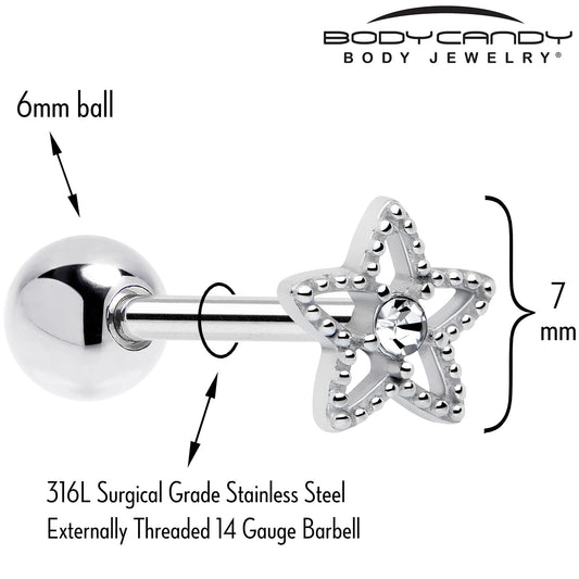 Clear Gem Star Texture Barbell Tongue Ring