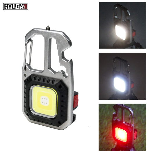 Mini Keychain COB Light 1000 Lumens Super Bright LED Rechargeable Flashlight as Outdoor Flashlight, Bottle Opener, Emergency Light, Screwdriver, Window Breaker (Pack of 1)