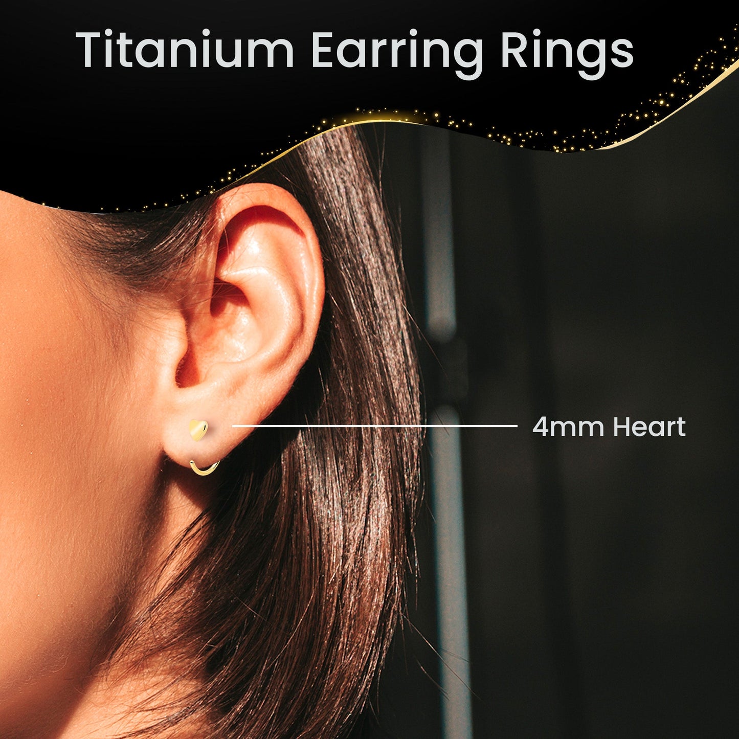 20G Gold Tone Implant Grade Titanium Heart Open Hoop Earring Set
