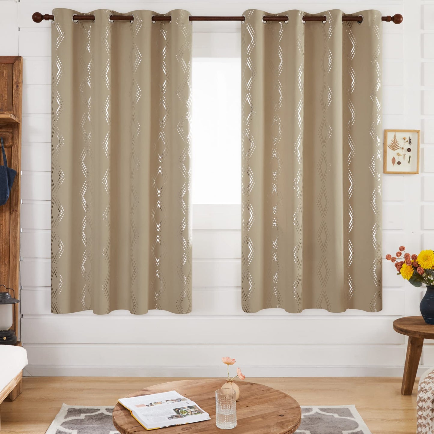 Geometric Blackout Curtains, Taupe, 52x108 Inch, 2 Panels