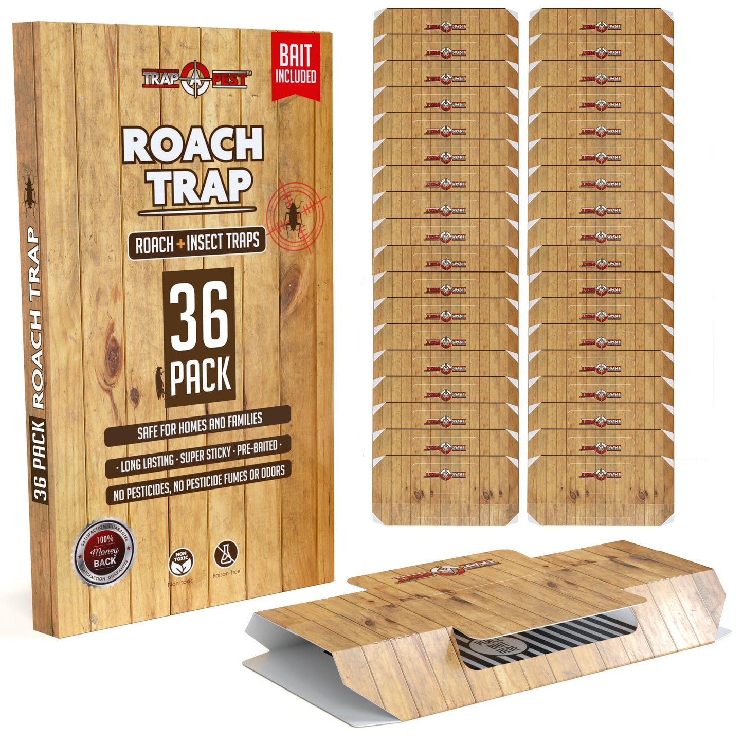 Roach Traps Indoor Sticky (18 Pack) - Glue Traps for Roaches Bug Traps with Roach Bait Traps - Long Lasting Non-Toxic Children and Pet Friendly - Trap a Pest