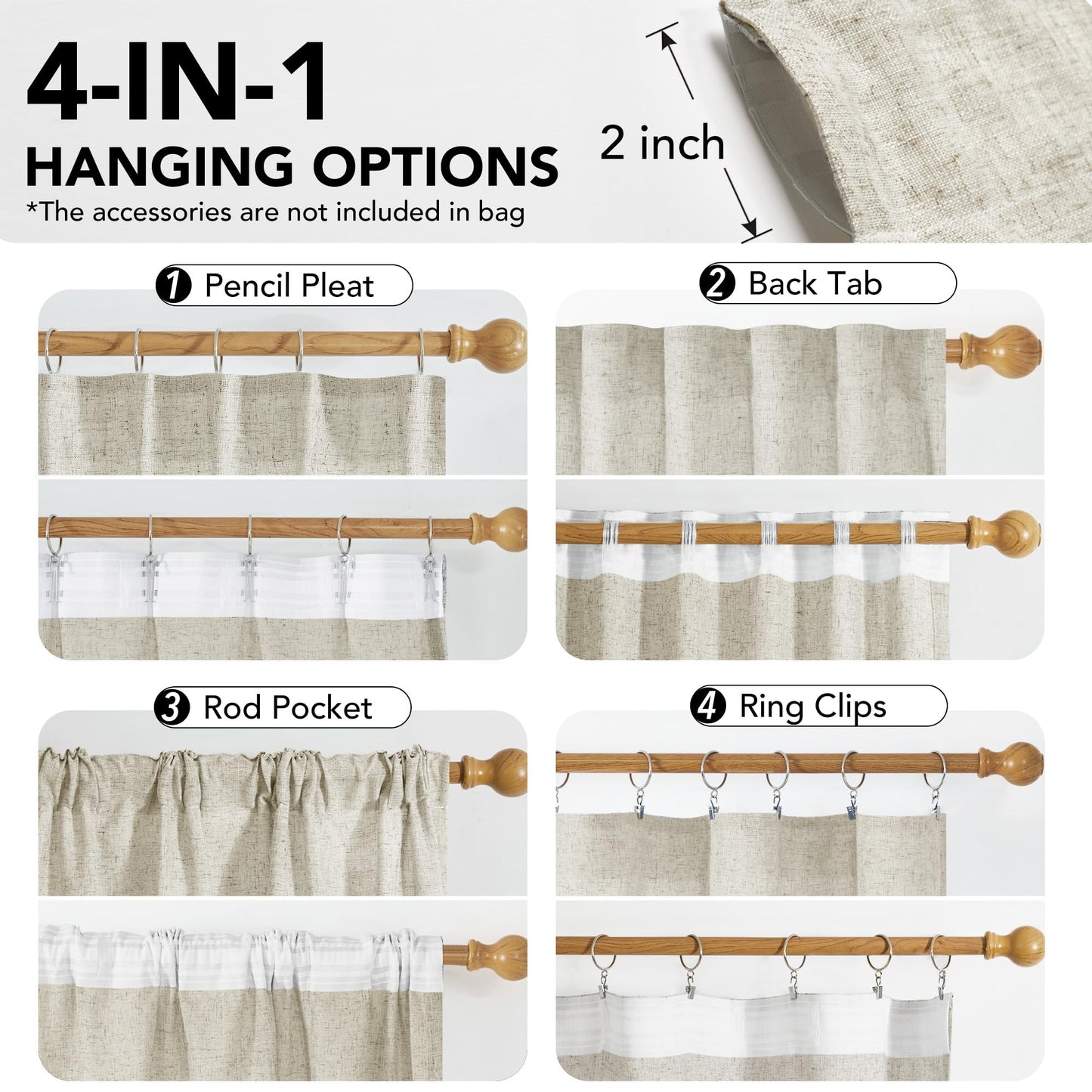 Light Filtering Linen Drapes, Back Tab & Rod Pocket