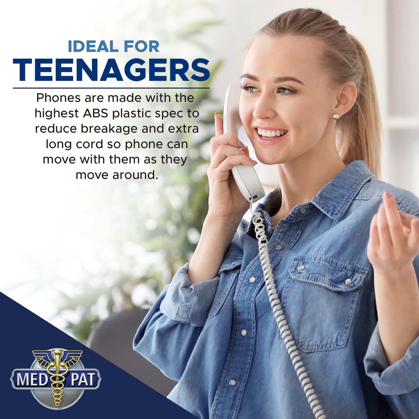 Med-Pat T1C Sleek Trimline Corded Telephone – Dove Gray | Wall-Mountable, Hearing Aid Compatible, Ring/In-Use Light