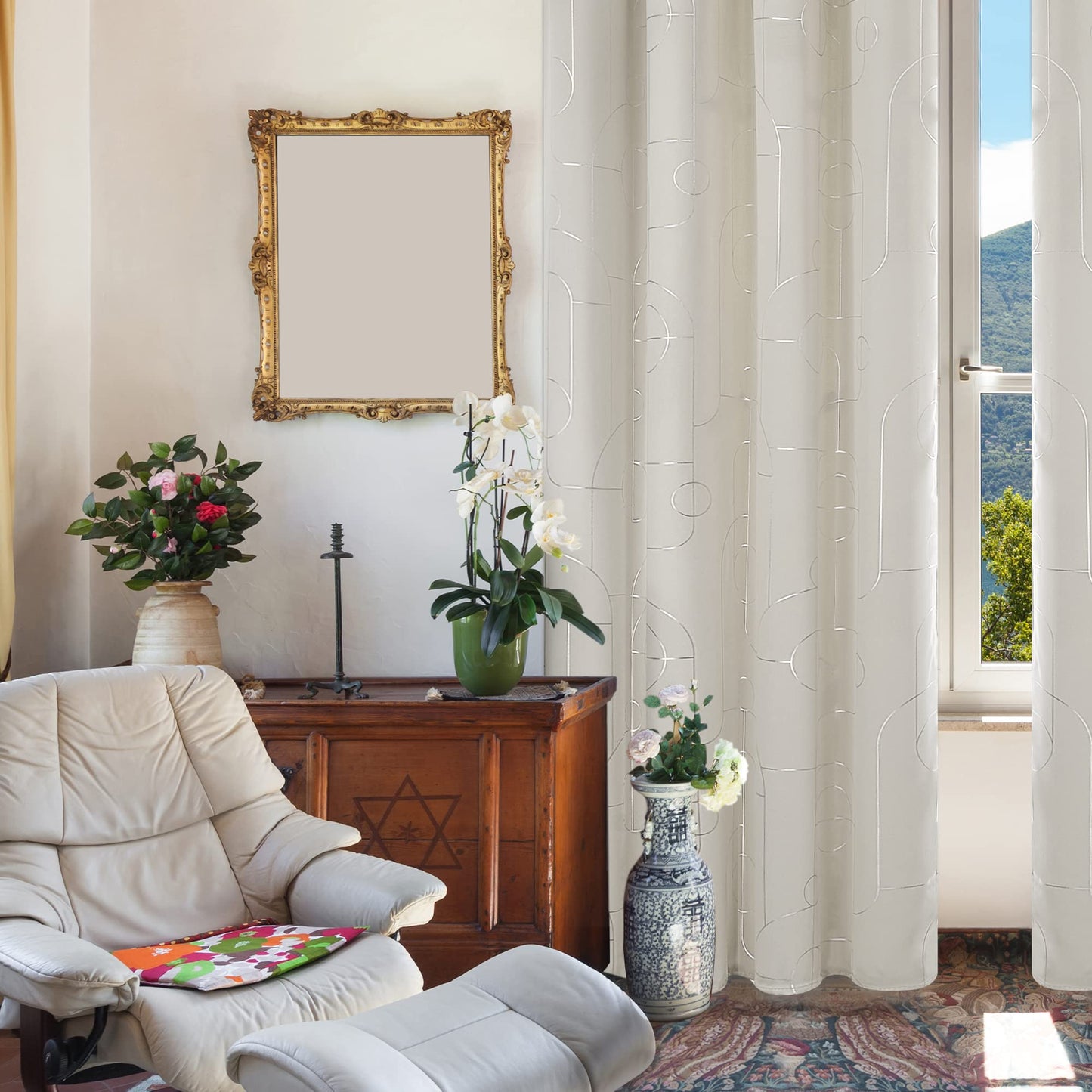 Geometric Blackout Curtains, Taupe, 52x108 Inch, 2 Panels