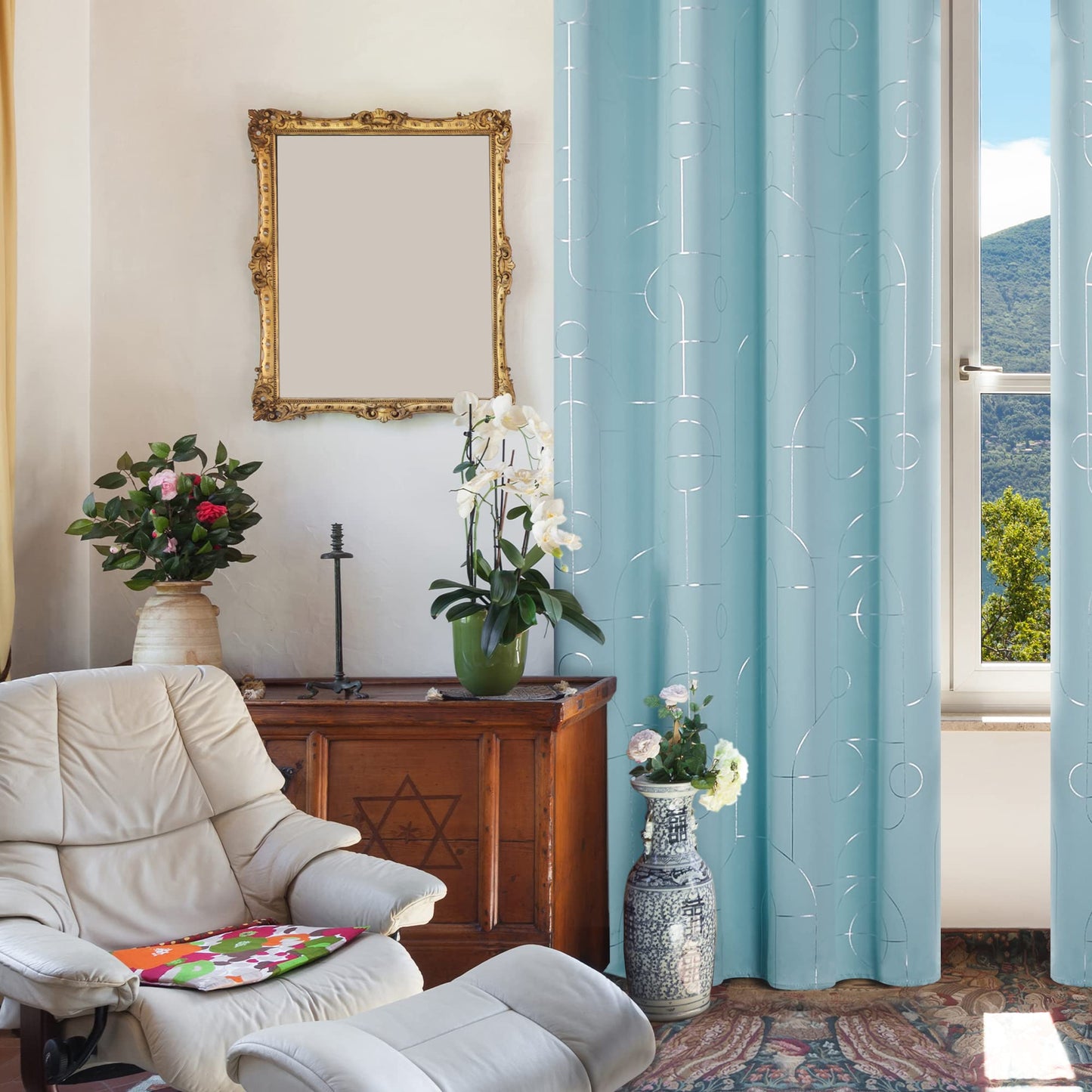 Geometric Blackout Curtains, Taupe, 52x108 Inch, 2 Panels