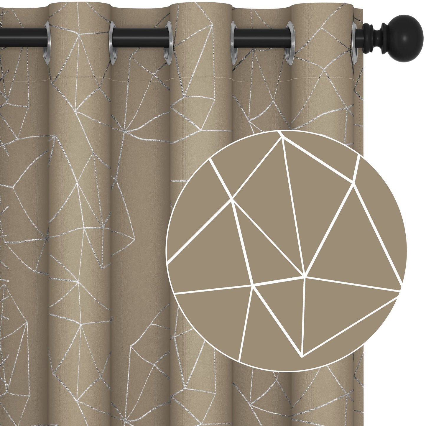 Geometric Blackout Curtains, Taupe, 52x108 Inch, 2 Panels
