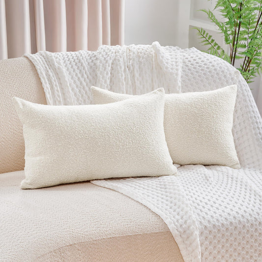 Boucle Throw Pillow Covers, Set of 2, Cream, 12x20