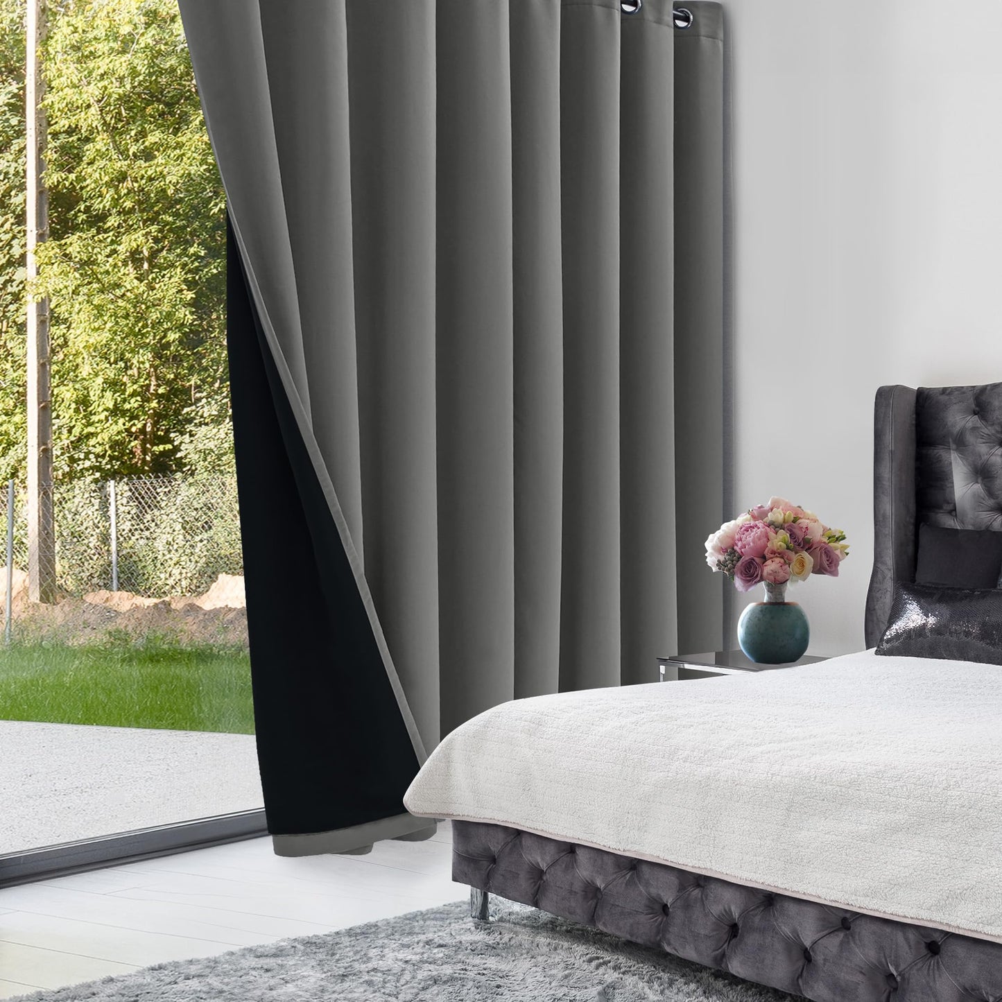 Double Layer Total Blackout Curtain, 1 Panel, White