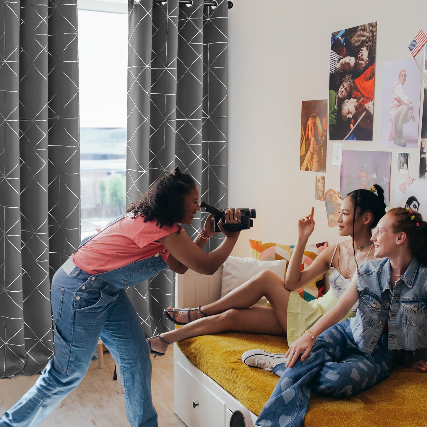 Geometric Blackout Curtains, Taupe, 52x108 Inch, 2 Panels