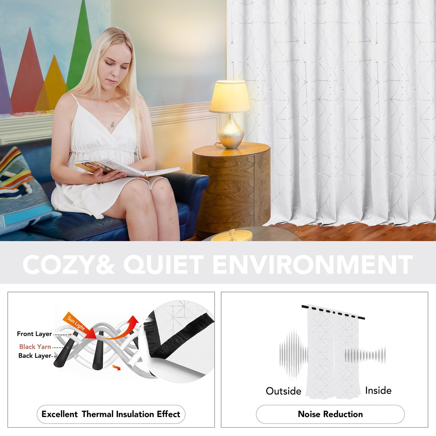 Geometric Blackout Curtains, Taupe, 52x108 Inch, 2 Panels